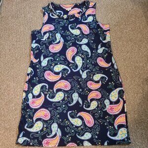 Talbots Plus Paisley print navy sleeveless shift dress